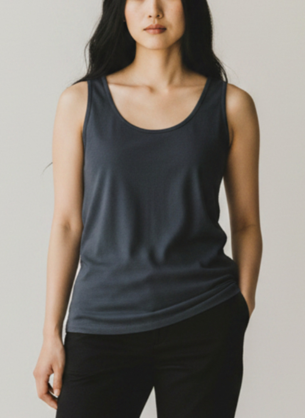A4 Authentic EILEEN FISHER Fine Tencel Jersey Scoopneck Long Tank Top Size M